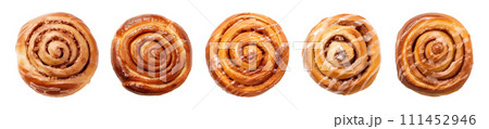 Sweet cinnamon bun roll vector set isolated on white background 111452946