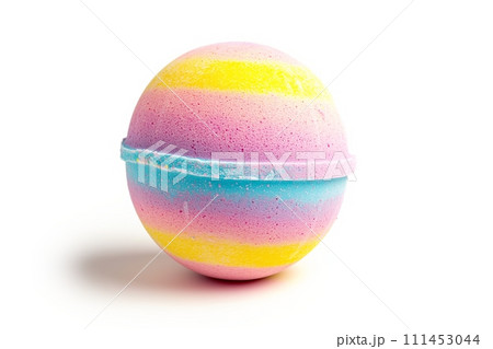 A single colorful bath bomb isolated on a white background 111453044