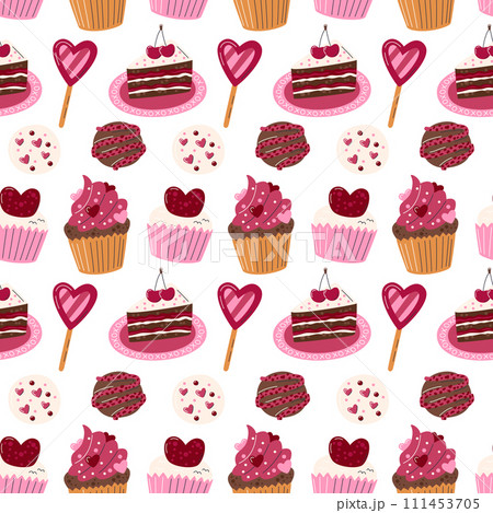 Vector flat sweet pastry elements seamless pattern 111453705