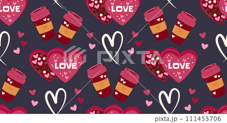 Cute Valentine's seamless pattern with coffee cups 111453706