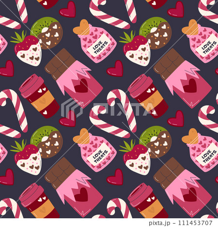 Seamless pattern with candy canes,chocolate, fruit 111453707