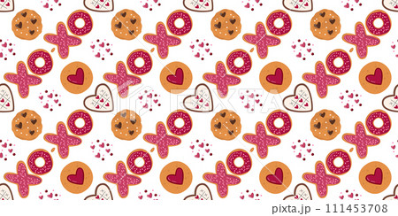 Dessert seamless pattern with donuts and cookies Dessert seamless pattern with donuts and cookies 111453708