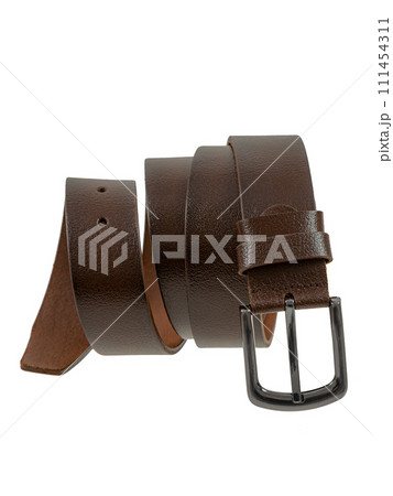 Brown leather belt isolated on white background. Brown leather belt isolated on white background. 111454311