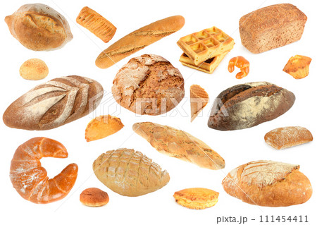 Bread and sweet confectionery isolated on white 111454411