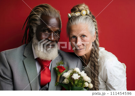 Elderly multi-ethnic couple in wedding Elderly multi-ethnic couple in wedding 111454596