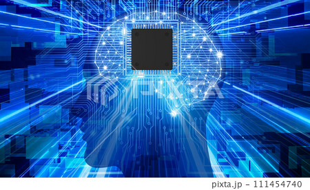 人工知能と青のサイバーデジタル背景イメージ 人工知能と青のサイバーデジタル背景イメージ 111454740