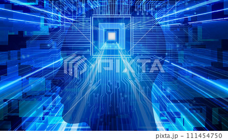 人工知能と青のサイバーデジタル背景イメージ 人工知能と青のサイバーデジタル背景イメージ 111454750