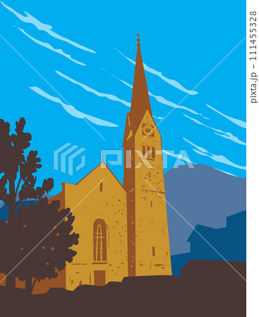 Hallstatt Lutheran Church in the District of Gmunden Austria WPA Poster Art 111455328
