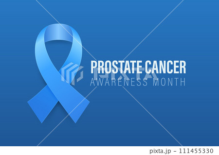 Prostate Cancer Banner, Card, Placard with Vector 3d Realistic Blue Ribbon on Blue Background. Prostate Cancer Awareness Month Symbol Closeup, September. World Prostate Cancer Day Concept 111455330