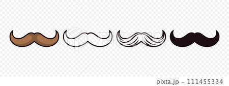 Vector Isolated Mustache Set. Face Party Decoration for Portrait, Stencil. Cartoon Flat Illustration, Santa Claus Mustache Shape, Silhouette. Fathers Day Symbol 111455334