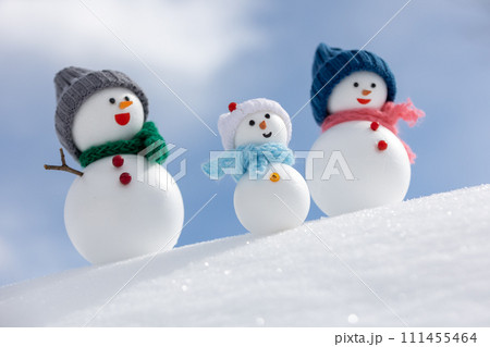雪の斜面と雪だるまのファミリー 雪の斜面と雪だるまのファミリー 111455464