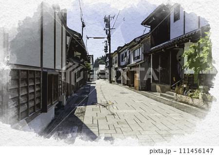 水彩画風 越中八尾 東町の町並み 富山県富山市 水彩画風 越中八尾 東町の町並み 富山県富山市 111456147