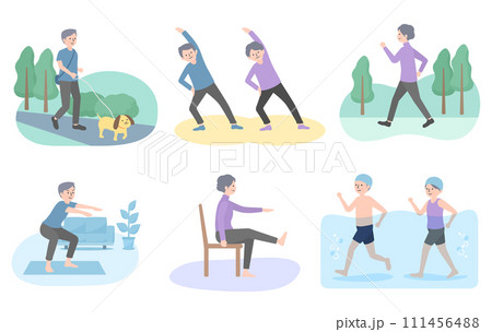 高齢者の運動習慣のイラストセット 111456488