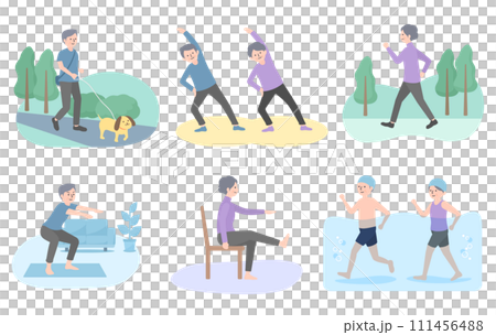 高齢者の運動習慣のイラストセット 111456488