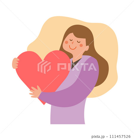 ハートを抱く女性のイラスト ハートを抱く女性のイラスト 111457526