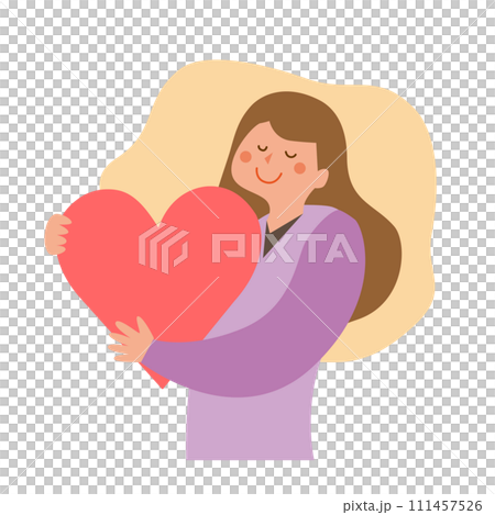 ハートを抱く女性のイラスト ハートを抱く女性のイラスト 111457526