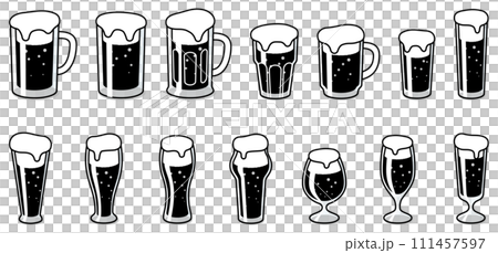 ビール、ビールジョッキのベクターイラストセット ビール、ビールジョッキのベクターイラストセット 111457597