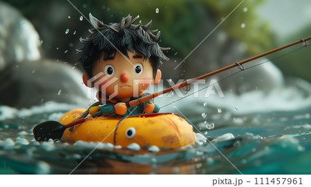 ボートで釣りをする男性 AI画像 ボートで釣りをする男性 AI画像 111457961