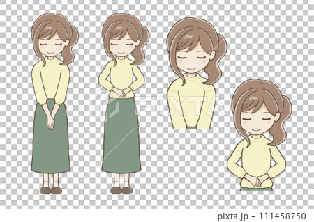 Woman bowing, 2 types of poses 111458750