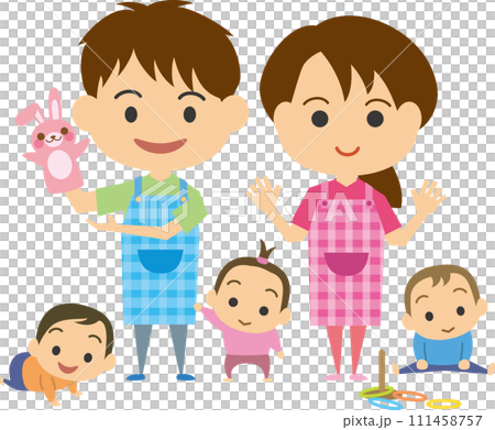 子供達と遊ぶ保育士の男女 111458757