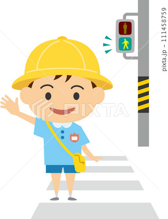 横断歩道を渡る男の子のイメージイラスト 横断歩道を渡る男の子のイメージイラスト 111458759
