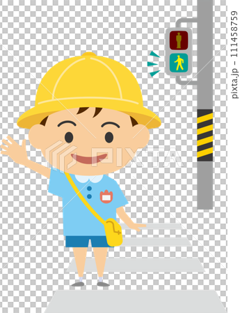 横断歩道を渡る男の子のイメージイラスト 横断歩道を渡る男の子のイメージイラスト 111458759