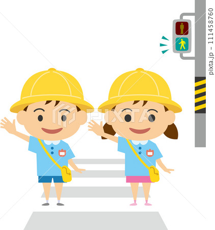 横断歩道を渡る男の子と女の子のイメージイラスト 111458760