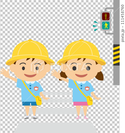 横断歩道を渡る男の子と女の子のイメージイラスト 111458760