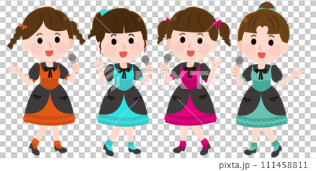 Illustration of a singing female idol group of four 111458811