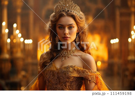 AI-generated content. Regal Woman in Vintage Royal Attire with Crown 111459198
