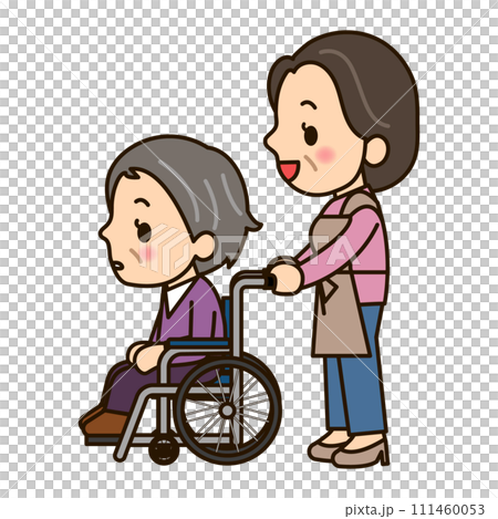 A woman pressing a wheelchair 111460053