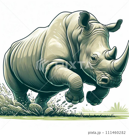 突進するシロサイのイラスト素材 [111460282] - PIXTA