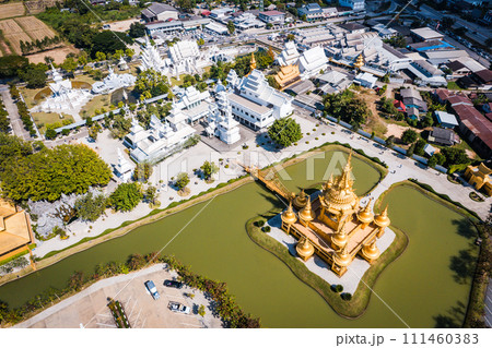 Aerial view of White Temple or Wat Rong Khun in Chiang Rai, Thailand Aerial view of White Temple or Wat Rong Khun in Chiang Rai, Thailand 111460383
