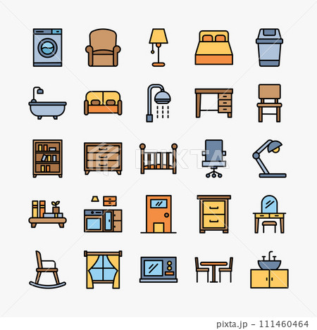 Furniture icon set. Home, living, room, interior, symbol collection. Vector illustration Furniture icon set. Home, living, room, interior, symbol collection. Vector illustration 111460464