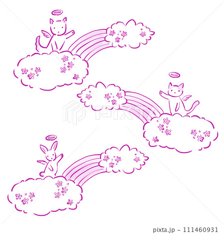 天国に向かうペットのイラスト 111460931