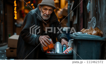 Aging Society homeless old man searching Aging Society homeless old man searching 111462372
