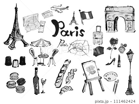 フランス、パリ観光旅行イラスト素材セット 111462424