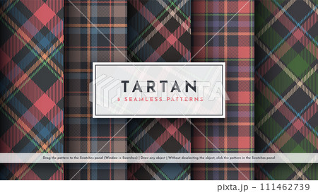 Set 5 Seamless Tartan Pattern. Traditional Scottish Texture. Fashionable Fabric. Textile Background Set 5 Seamless Tartan Pattern. Traditional Scottish Texture. Fashionable Fabric. Textile Background 111462739