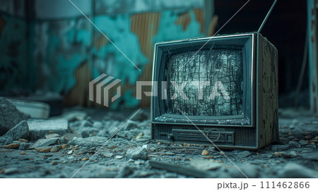 廃墟に置かれた古いブラウン管テレビ 廃墟に置かれた古いブラウン管テレビ 111462866