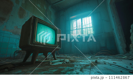 廃墟に置かれた古いブラウン管テレビ 廃墟に置かれた古いブラウン管テレビ 111462867
