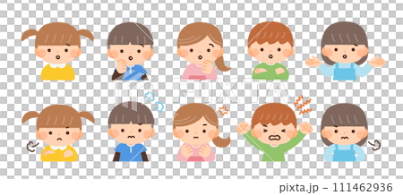 表情懷疑或憤怒的孩子的半身插畫素材 111462936