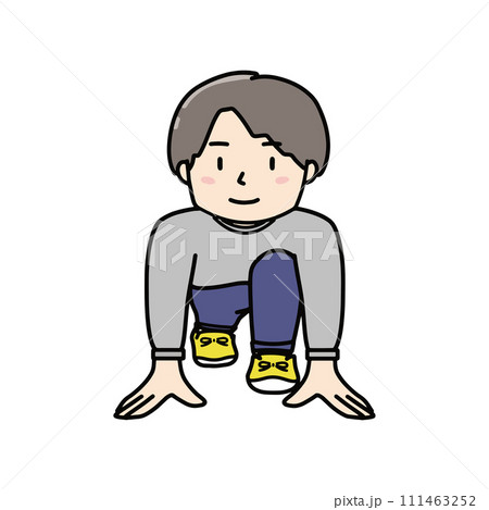 スタートラインでスタンバイするスウェット姿の男子イラスト 111463252