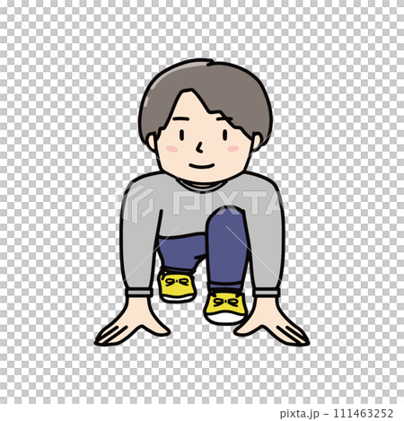 スタートラインでスタンバイするスウェット姿の男子イラスト 111463252