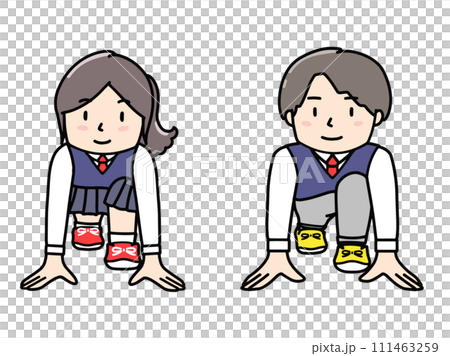 スタートラインでスタンバイする学生服の男女イラスト 111463259