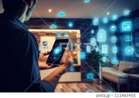 A person controlling smart home devices, Smart home management system using augmented reality A person controlling smart home devices, Smart home management system using augmented reality 111463458