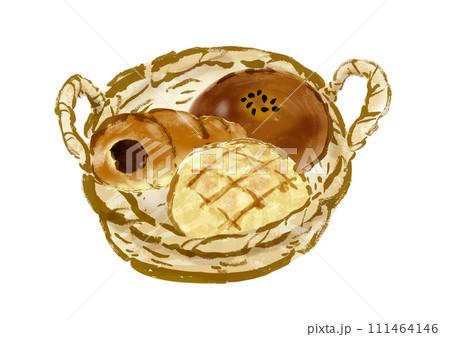 かごに盛ったいろんなパンの手描きイラスト 111464146