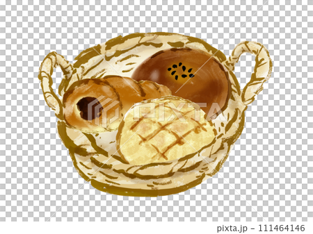 籃子裡各種麵包的手繪插畫 籃子裡各種麵包的手繪插畫 111464146