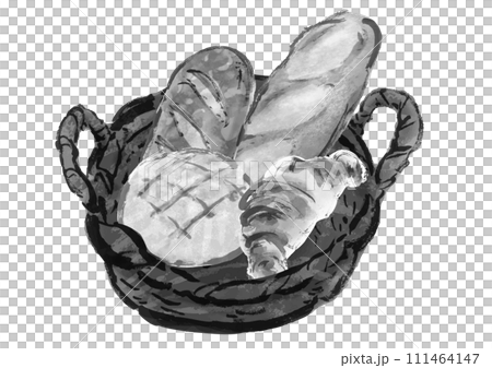籃子裡各種麵包的手繪插畫 籃子裡各種麵包的手繪插畫 111464147