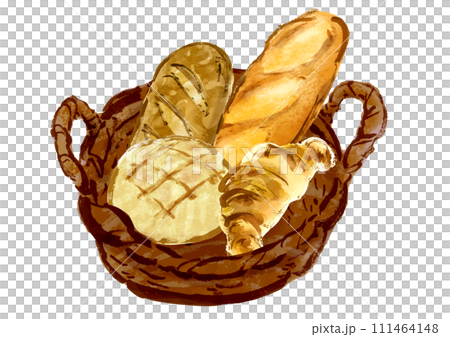 かごに盛ったいろんなパンの手描きイラスト 111464148