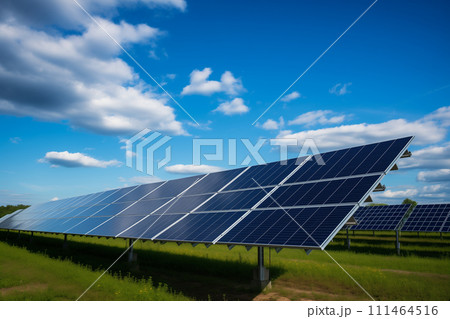 Solar panel or solar farm technology background, Renewable energy theme background by Generative AI 111464516